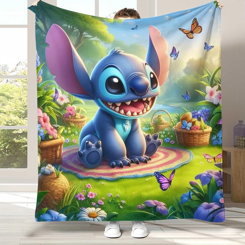 

Cartoon S-Stitchs Kawaii Flannel Blanket,Ultra Soft Warm Plush Throw for Home Bedroom Bed Sofa Cover Camping Picnic gift kids 75x90cm