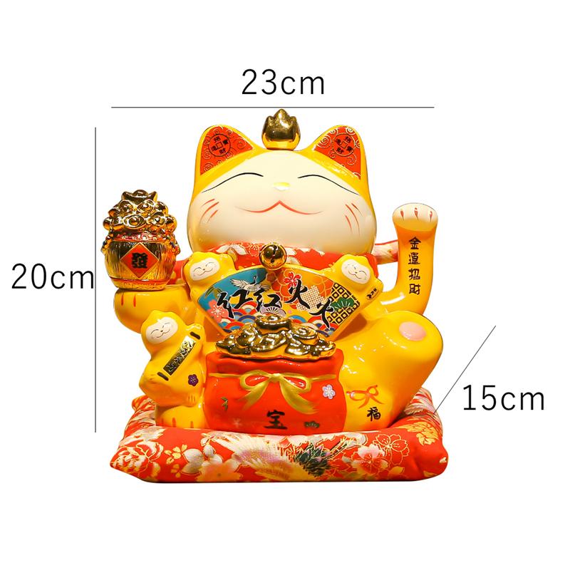 9 Inch Lucky Fortune Cat with Waving Arm Chinese Feng Shui Decoration Maneki Neko Beckoning Cat USB/Batteries Powered