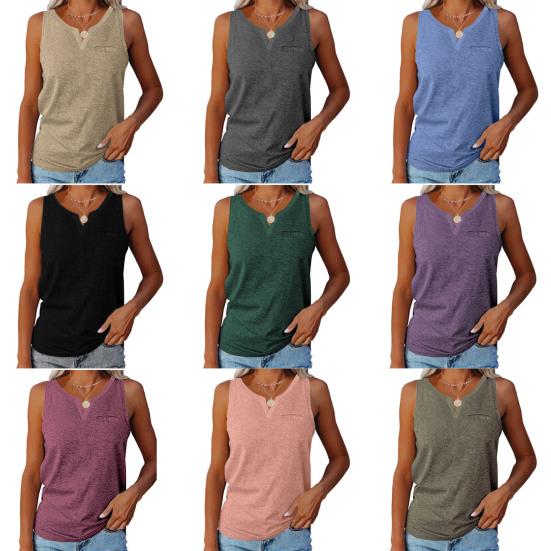 Damen-Oberteile, ärmellos, V-Ausschnitt, breite Träger, einfarbig, Spleißdesign, atmungsaktiv, Tanktops für den Alltag