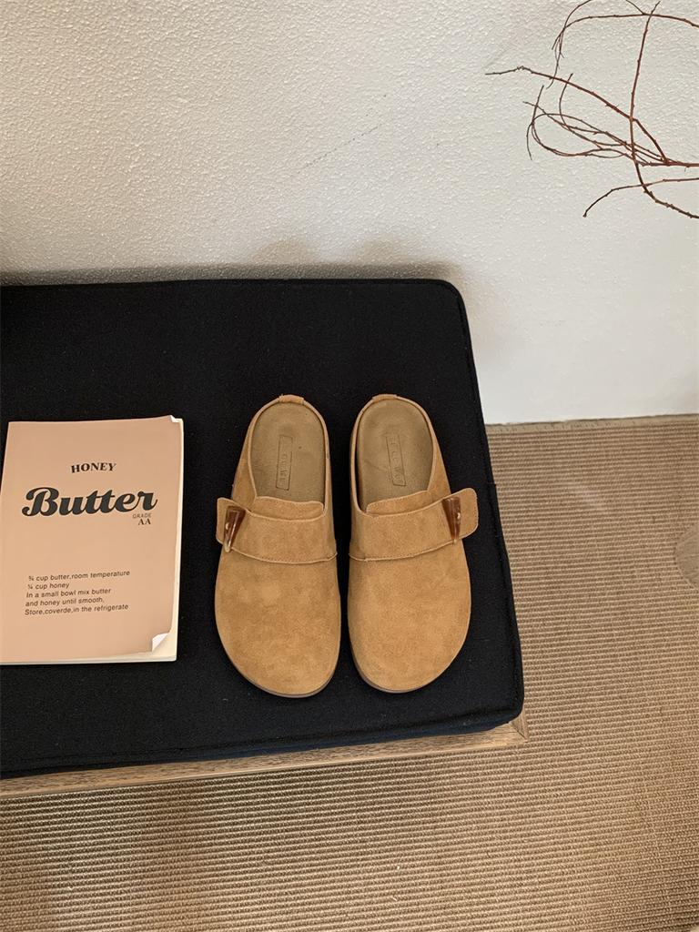 Version! Retro Belt Buckle Thick-soled Birkenstock Bag Head Half Slippers Women's 2025 Spring and Autumn Mori Lazy Boken Shoes