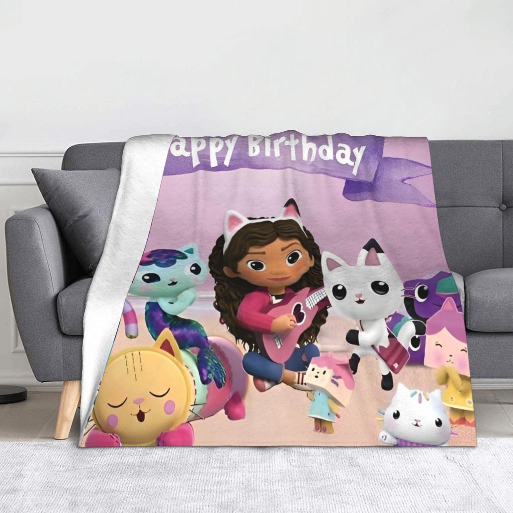 Pink Gabby Dollhouse Blanket Coral Fleece Plush Cute Cartoon Ultra-Soft Throw Blanket for Bedding Couch Bedspread