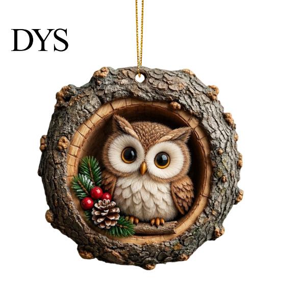 Christmas Tree Pendant Hole Animal Acrylic Ornament, Owl Fox Raccoon Bird Hedgedog Holiday Party Decorations Squirrel Pinecone Pendant, Seasonal