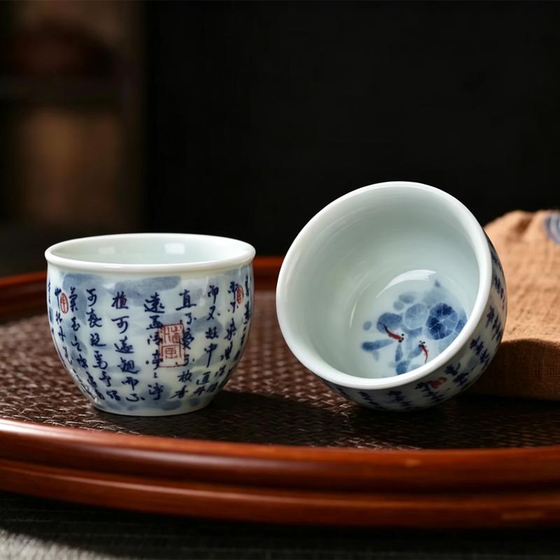 Jade Porcelain Kung Fu Teacups 2 Pcs Set, Creative Pattern Tea Espresso Wine Cups, Household Ceramic Teaware, Drinkware
