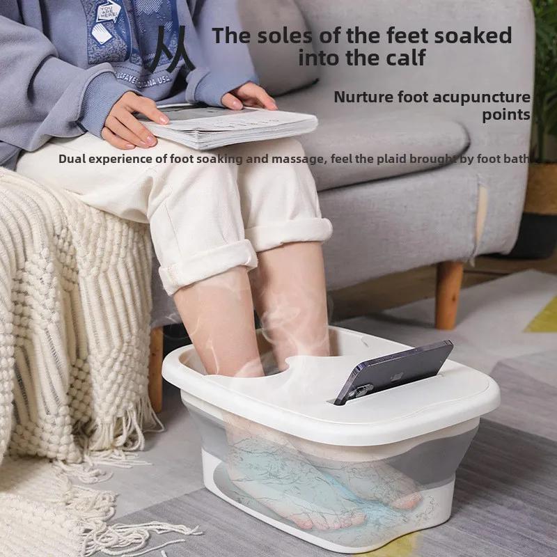 Foldable Footbath Massage Bucket Soaking Bucket Folding Spa Foot Bath Bucket Household Sauna Bathtub Pedicure Bath Supplies Pink