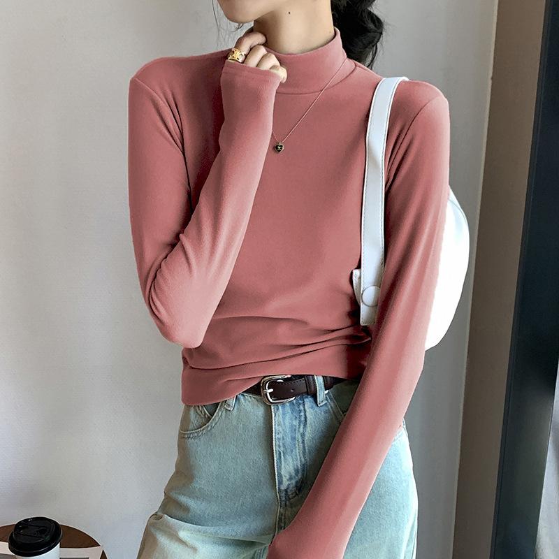 Micro Velvet De Velvet Košile s polovysokým výstřihem Dámská vnitřní podzimní a zimní, vycpaná a zesílená De Velvet střední teplo u krku