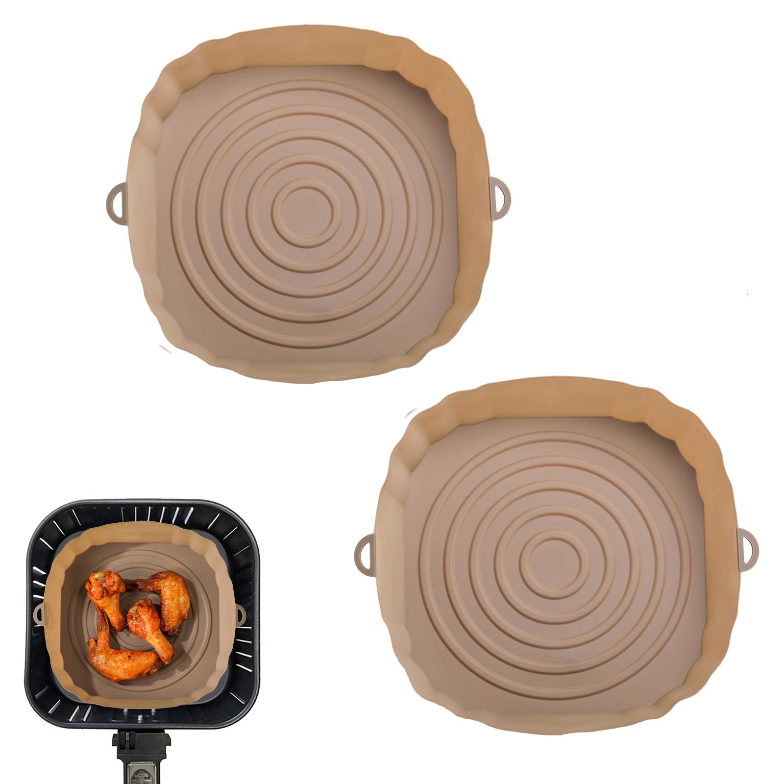 

2 шт., силиконовая корзина для фритюрницы, силиконовая форма, противень для выпечки в духовке, корзина для пиццы, жареной курицы, многоразовые аксессуары для вкладышей в сковороду 2pcs brown