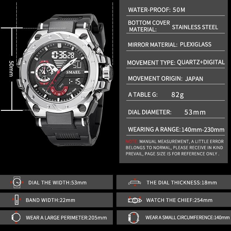 SMAEL Elektronische Uhr Coole Männer Outdoor Sport Freizeit Multifunktionale Legierung Elektronische Uhr