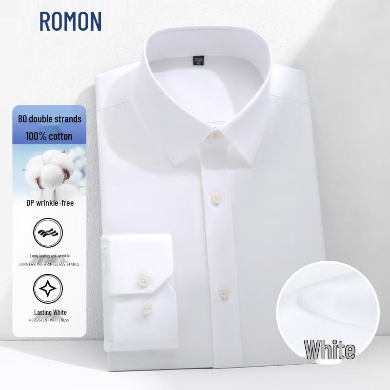 ROMON Men s 80-Count Double-Ply Pure Cotton Non-Iron Business Shirt 45