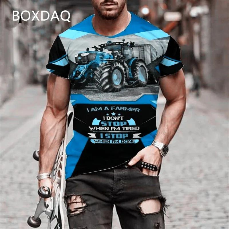 Camisetas de Tractor para Hombre Manga Corta Cuello Redondo Estampado 3D Coche Granjero Herramientas Deportes Camiseta