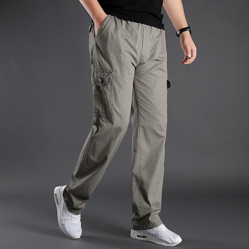 Pure Cotton Casual Large-size Trousers Men's Book Elastic Waistband Multi-pocket Overalls Outdoor Sports