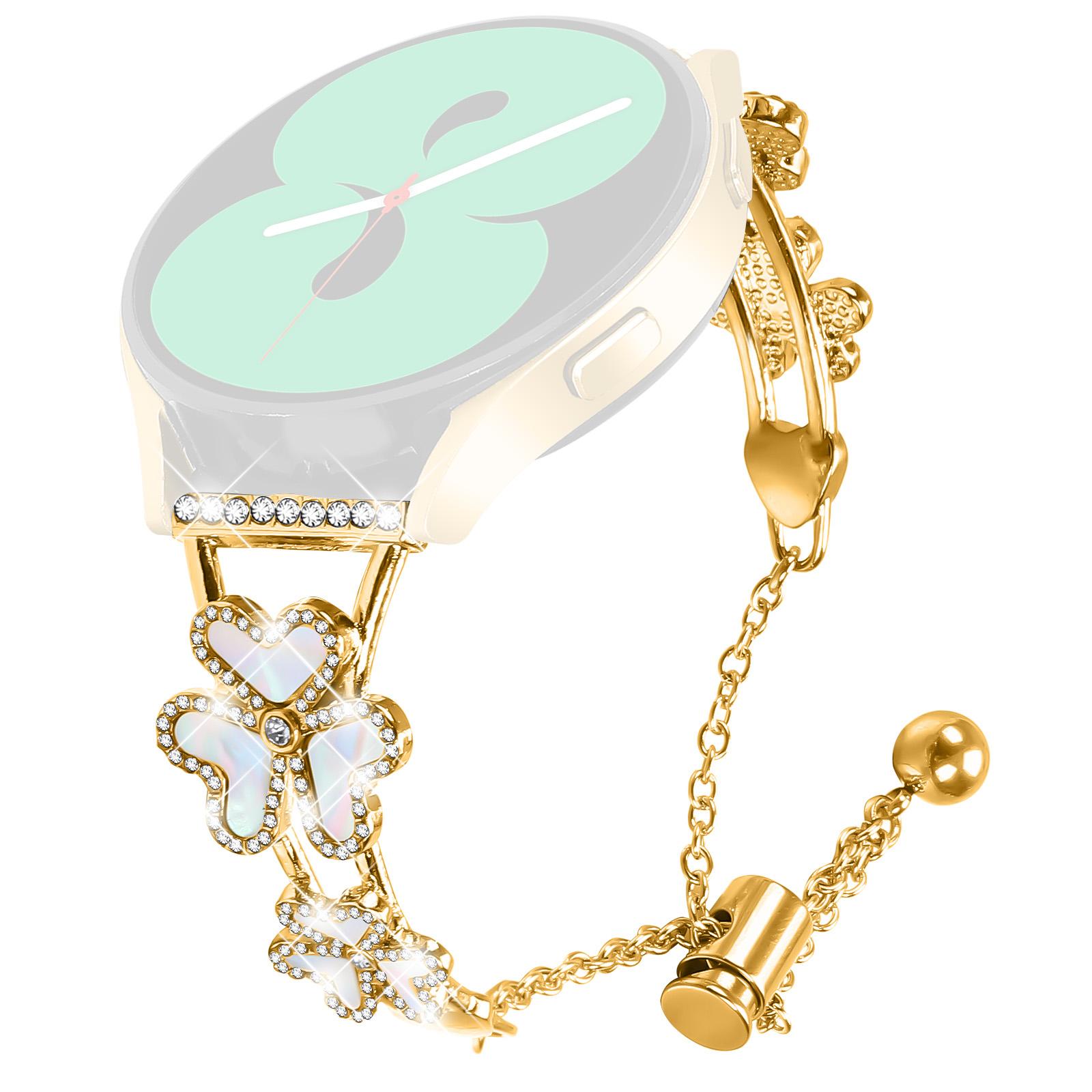 

For Mibro Lite Watch Strap Replacement Metal Band Heart Clover Decor Gold