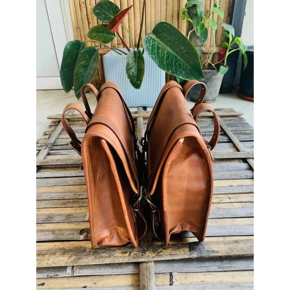 Goat Leather Motorcycle Saddle Bags Saddlebag Bike Bag  (2 Duffel Bag Free Size - Small - 16 X 10 X 11 In / Big - 20 X 10 X 11 In)