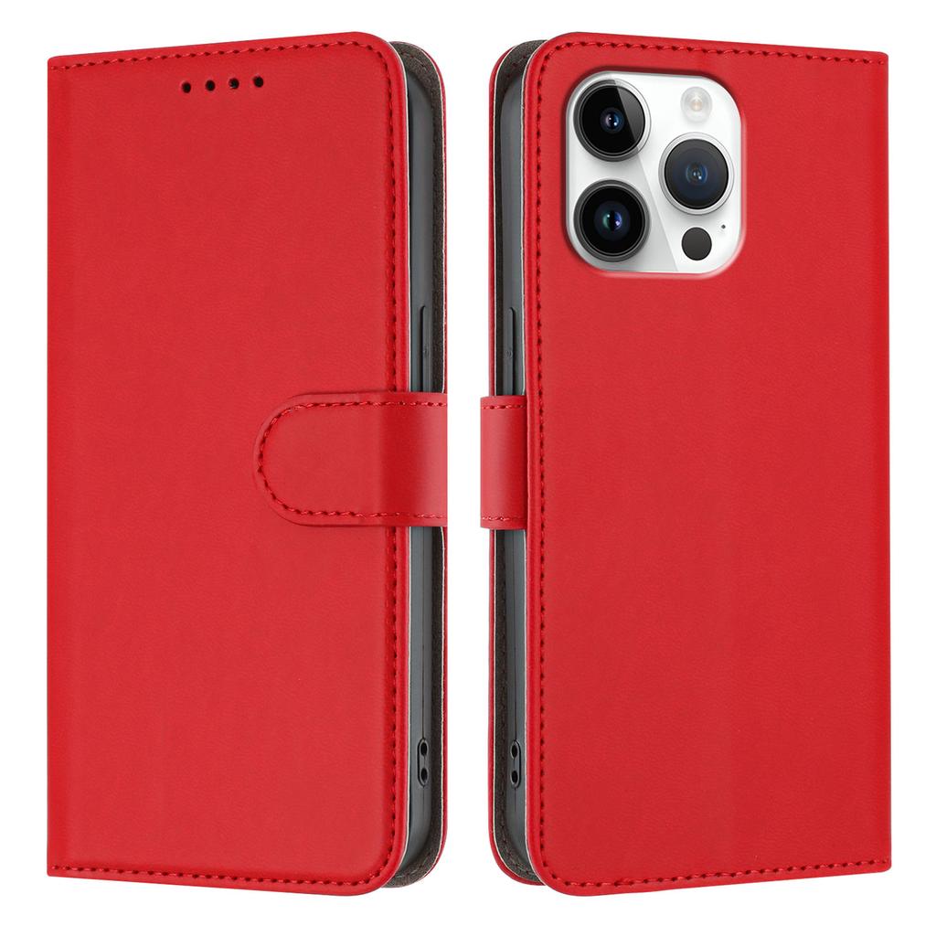 For iPhone 16 Pro Leather Case Solid Color Phone Cover with Wallet
