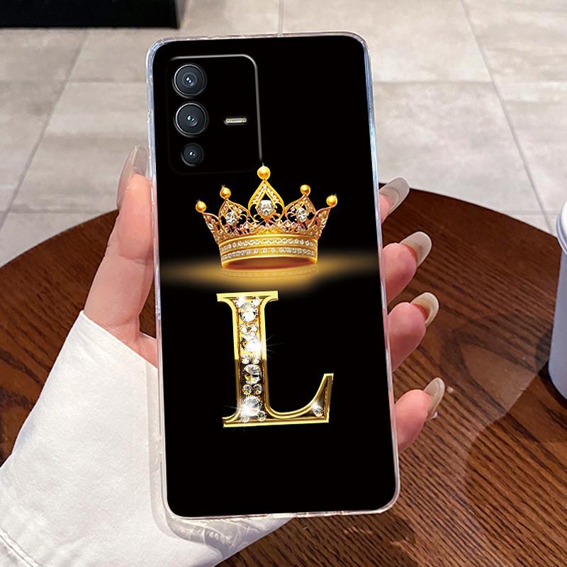For Vivo V23 Pro New Crown Letter Pink Shiny A To Z Couple Phone Case For Vivo V23 Pro Transparent TPU Shockproof Soft Casing