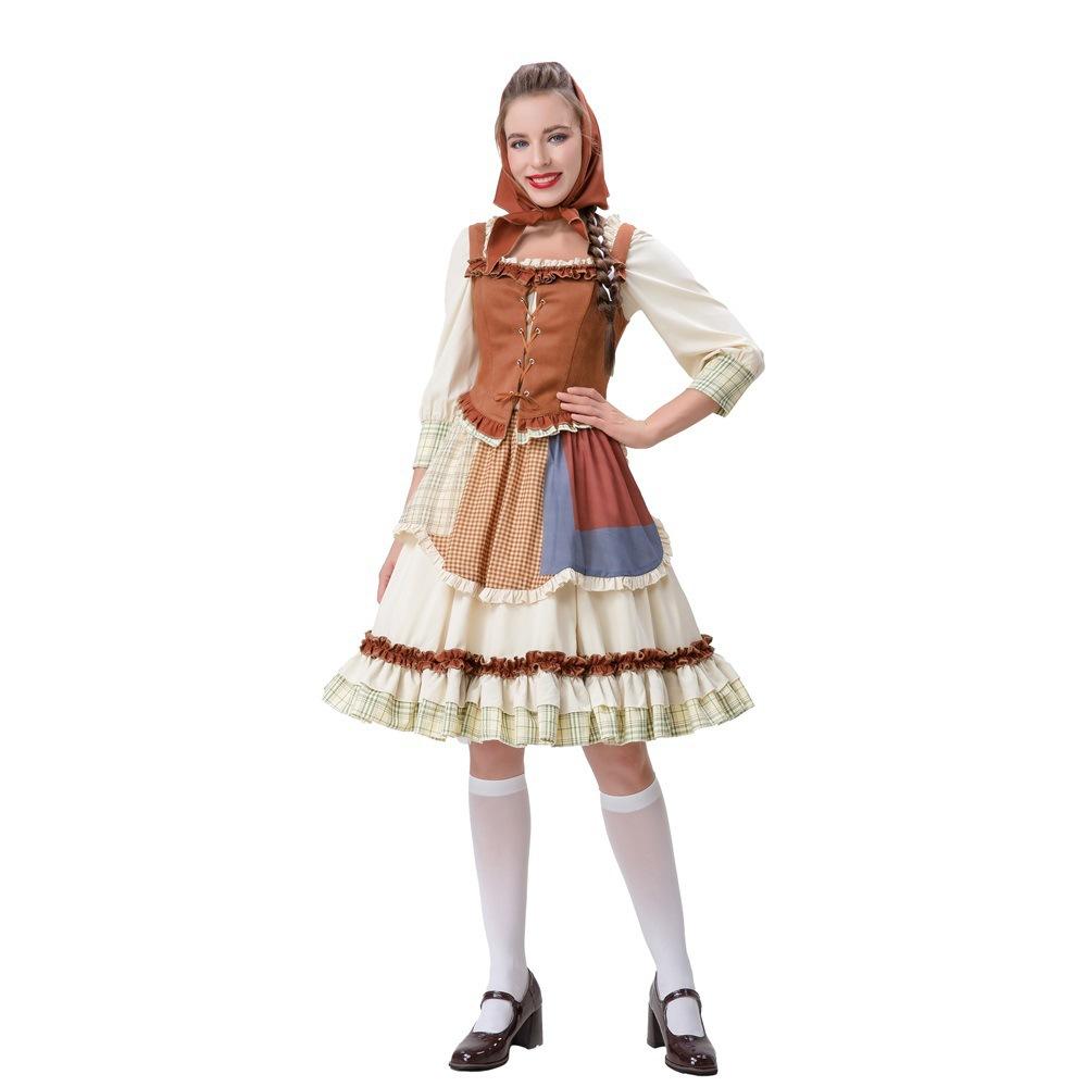 New Adult Female Halloween Little Red Riding Hood Costume Pastoral Manor Farm Maid Dress Set