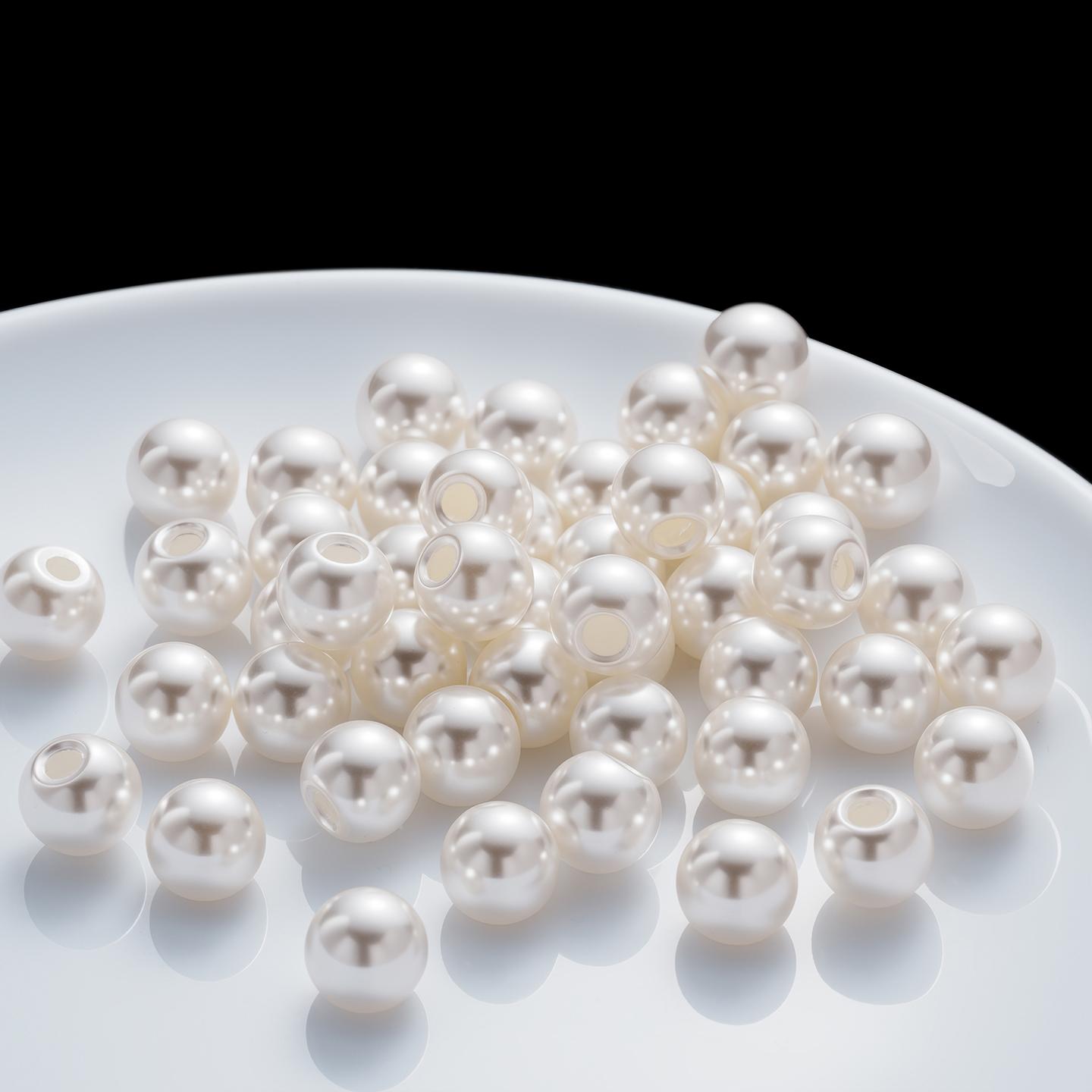 

10/20pcs 8/10/12/14mm White Ivory Imitation Pearls ABS Beads Round Big Hole Pearl Spacer Loose Beads For DIY Jewelry Making 12mm x 10pcs бежевий