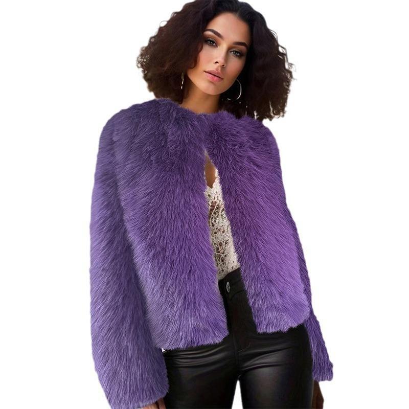 Damen Leder Rundhals Herbst und Winter Jacke für den täglichen Gebrauch