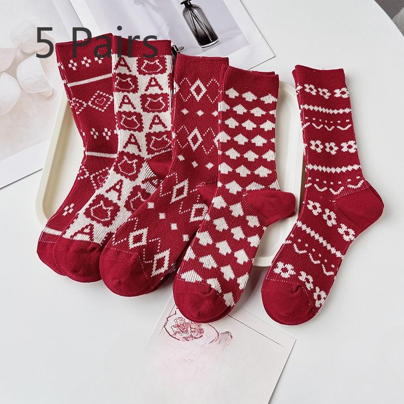 

5 Pairs of Female Autumn and Winter Retro Warm This Year Tube Socks 5 Pairs