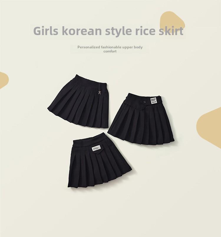 Mädchen Koreanischer Stil Schwarzer Plisseerock - Sommer/Herbst 2025 Mode für Kleine bis Mittlere Kinder