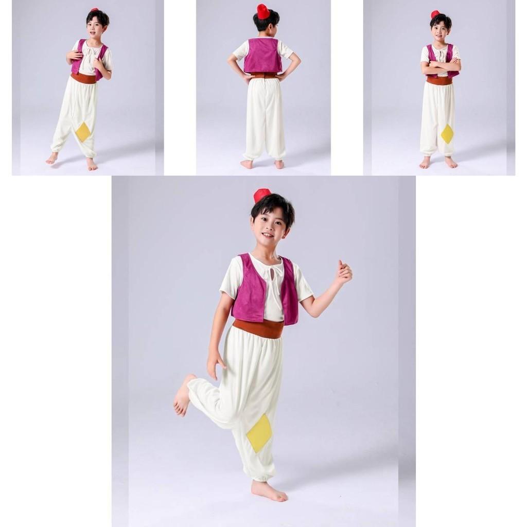 2023 New Halloween Aladdin Genie Prince Children's Cosplay Costume Arabian Nights Full Set Outfit Polyester Fabric