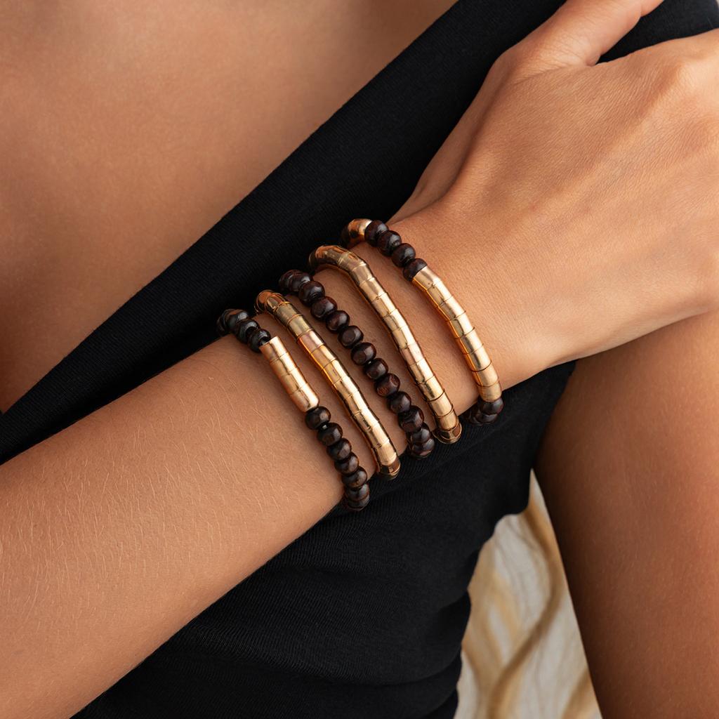 Handmade Versatile Splicing Wooden Bead Retro Bracelet Set with Universal Design for Men and Women