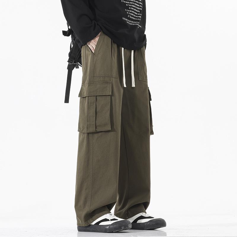 LKTM Men's Retro Multi-Pocket Cotton Drawstring Overalls - Loose Fit Casual Pants