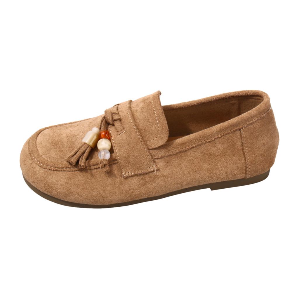Spring and Summer New Fashion One-pedal Deep-mouth Women's Suede Round Head Thick-soled Low-heeled Small Leather Shoes