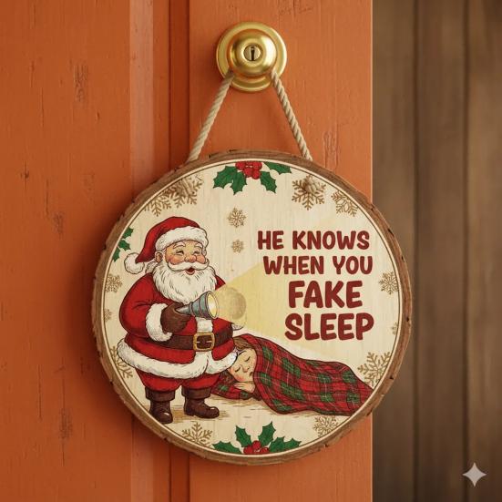 Christmas Welcome Door Sign Cartoon Santa Claus Door Hanging Sign Xmas Holiday Party Front Door Hanger Decoration Decorative Wall Plaque