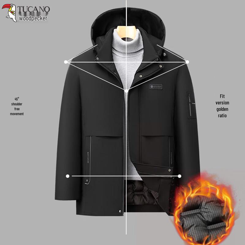 TUCANO Men's Winter Plush Thickened Cotton Jacket with Detachable Hood