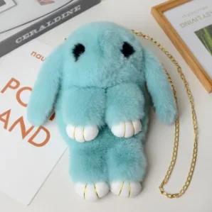 Cute Fluffy Rabbit Fur Pompoms Chain Bag Women Cartoon Rabbit Sling Bag Fluffy Bunny Shoulder Plush Backpack Girls Birthday Gift