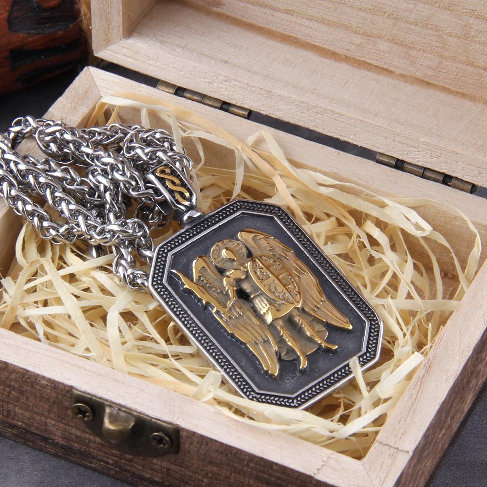 Archangel Michael Cross Shield Prayer Tag Titanium Stainless Steel Pendant Men's Amulet Necklace Jewelry Gift Wholesale with Box