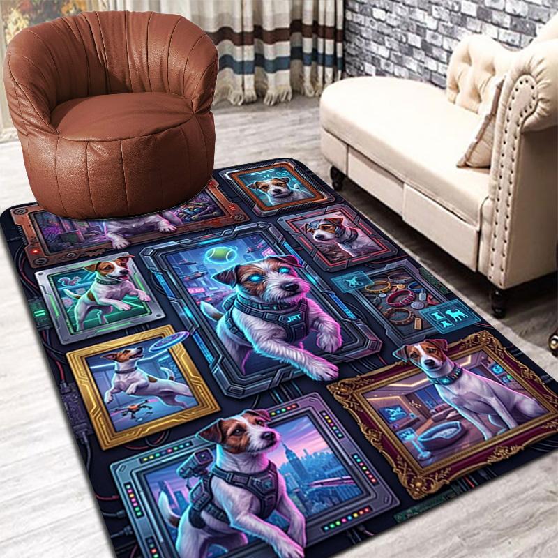 Cybernetic Canine Compilation Pattern Rug Floor Mat for Living Room or Bedroom Soft and Comfortable Carpet a Gift for Birthday and Holiday.