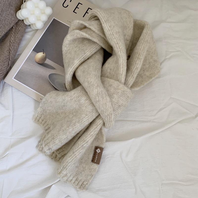 Premium Korean ins soft waxy milk tea color scarf women's winter versatile imitation cashmere fluffy beige small scarf