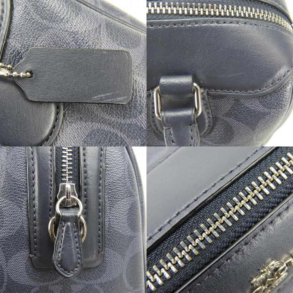 Bolsa de Mão COACH Usada F78263 Couro Signature Azul Marinho Mini Boston