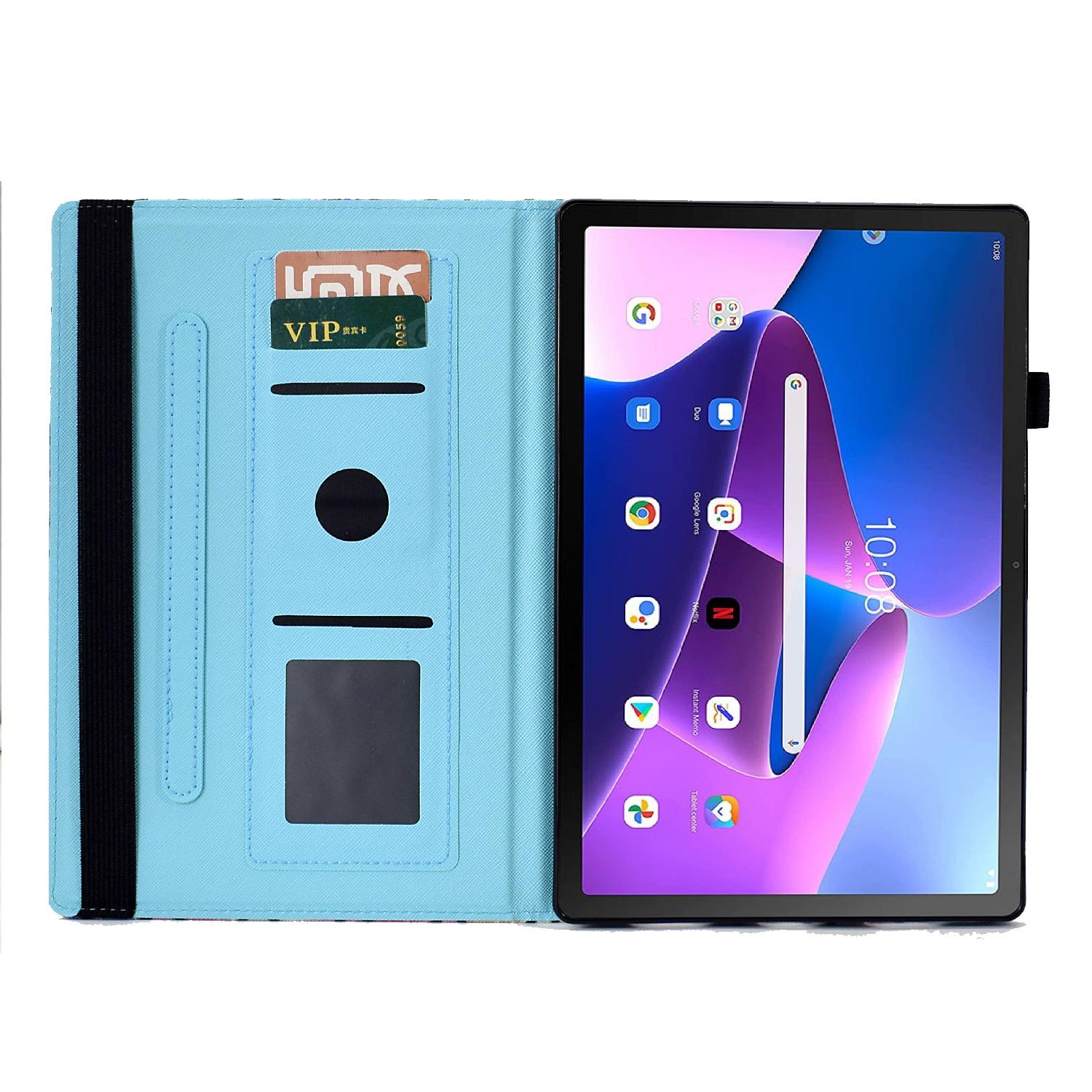 

For Lenovo Tab M10 (Gen 3) PU Leather Tablet Case Pattern Printing Stand Card Holder Cover with Elastic Band Bubble and Cat