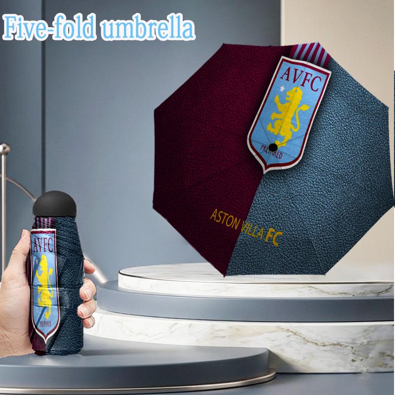 Aston Villa Football Club Mini Umbrella, 5-Fold, Lightweight, Retractable Umbrella Features 8 Ribs, Ideal for Outdoor Use Birthday Gifts
