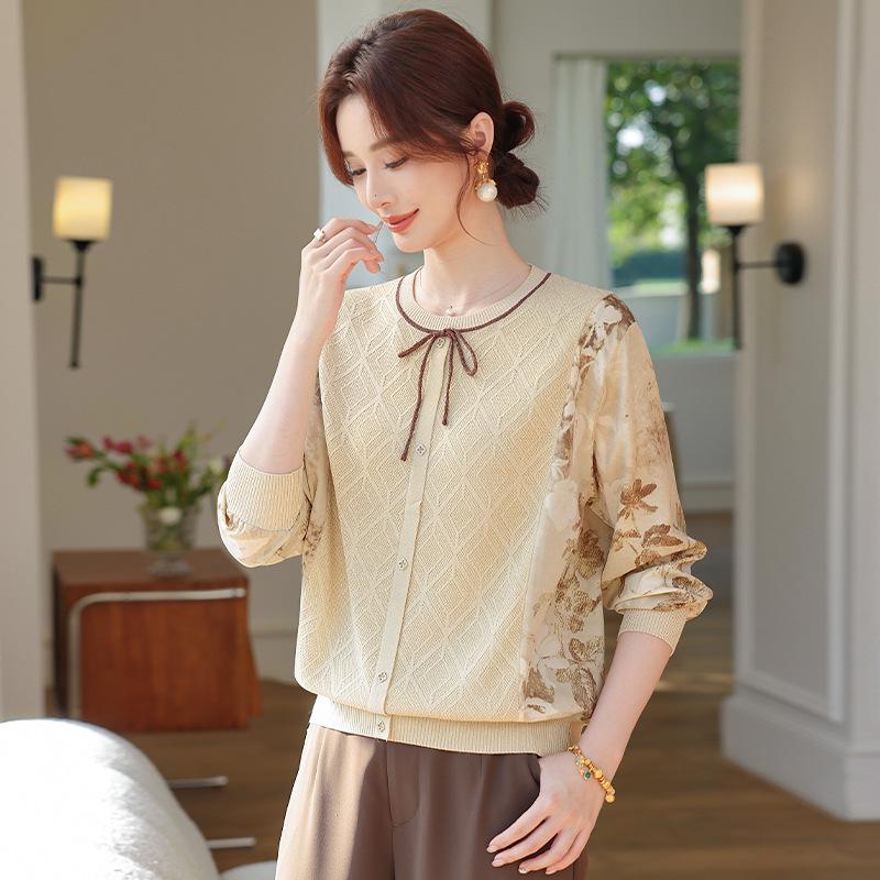 

2026 Chiffon Sleeve Knit Top for Middle-Aged & Elderly Women 110 светло-желтого