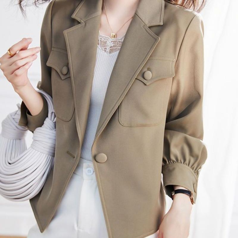Women's Casual Long-Sleeve Outerwear Korean-Style Blazer Top Versatile Jacket Loose Short Trench Coat for Spring