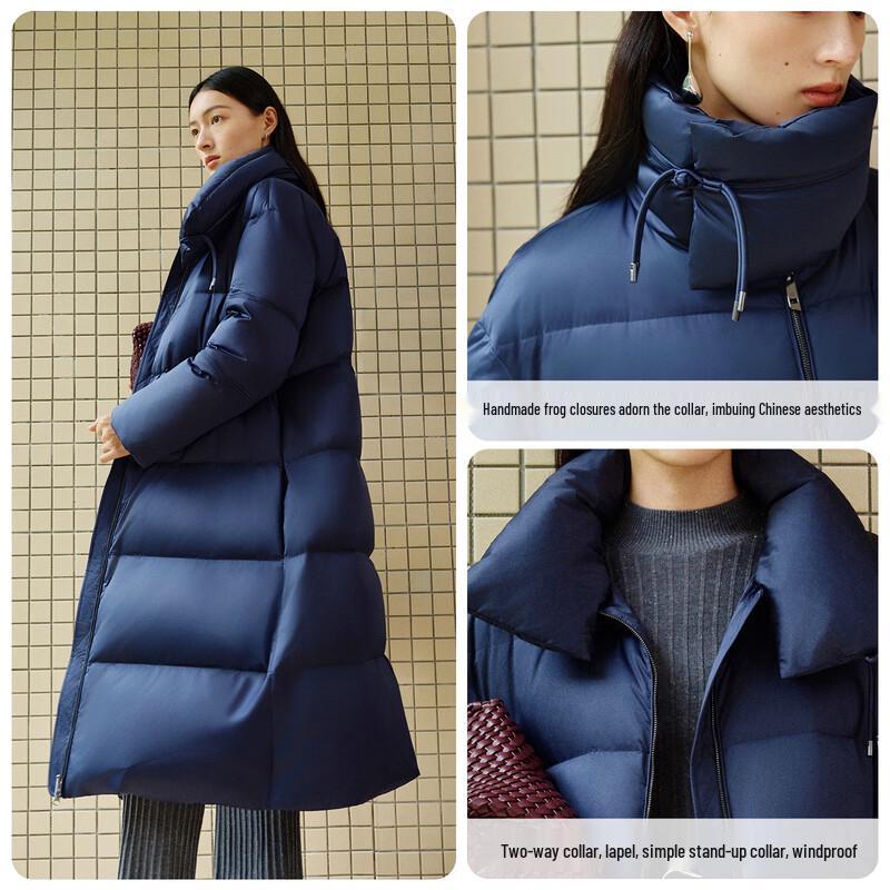 Eral Women's 2025 A/W Long Down Jacket with Large Lapel & Chinese Frog Buttons
