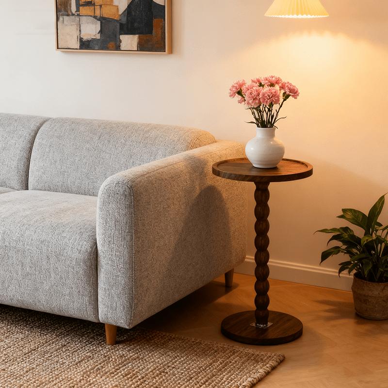Round Side Table, Small Drink Table for Small Spaces, Modern Accent Nightstand with Solid Wood Leg for Living Room