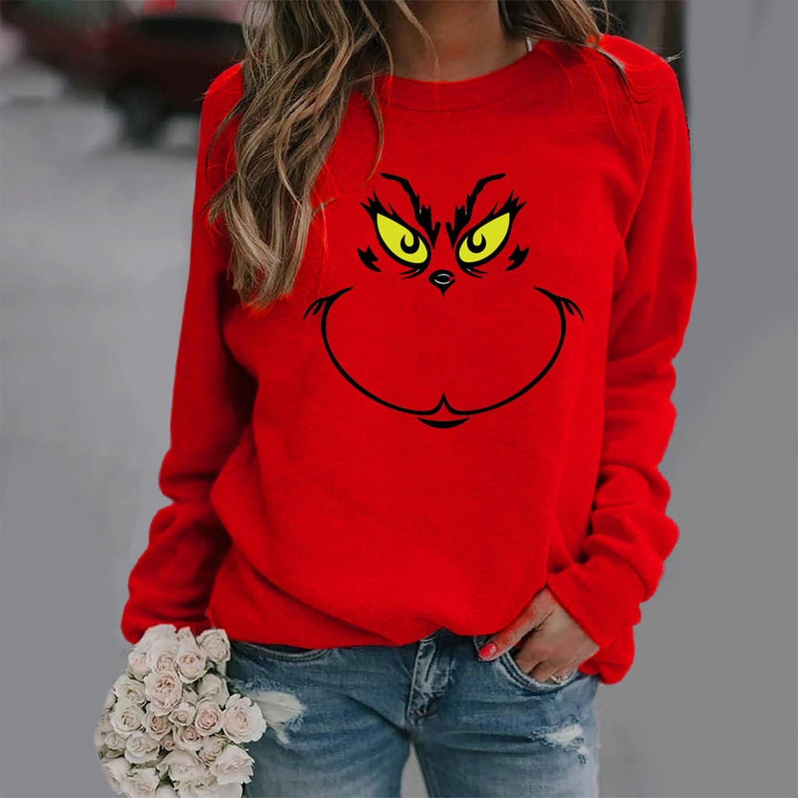 Ladies  And Winter Basic Versatile Casual Loose Fashion Printed Long Sleeve Top S красный