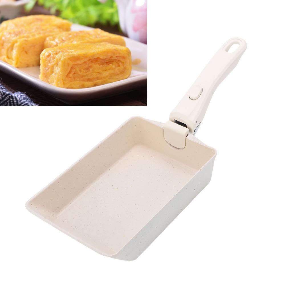 Non Stick Coating Omelette Pan Beige Black Egg Roll Skillet Tamagoyaki Pan Home Cooking Camping