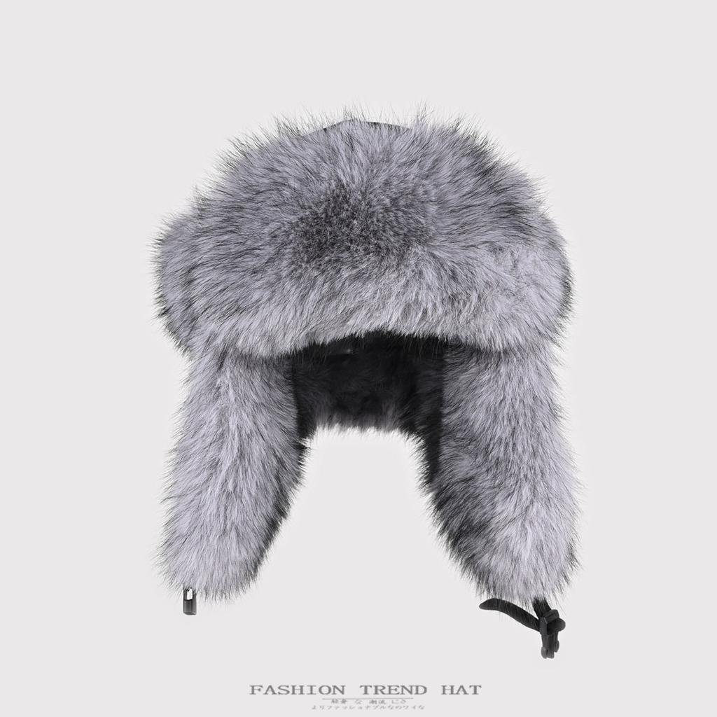 Imitation fox fur hat men's thickened velvet dog leather hat women's winter warm locomotive riding ear protector cotton hat