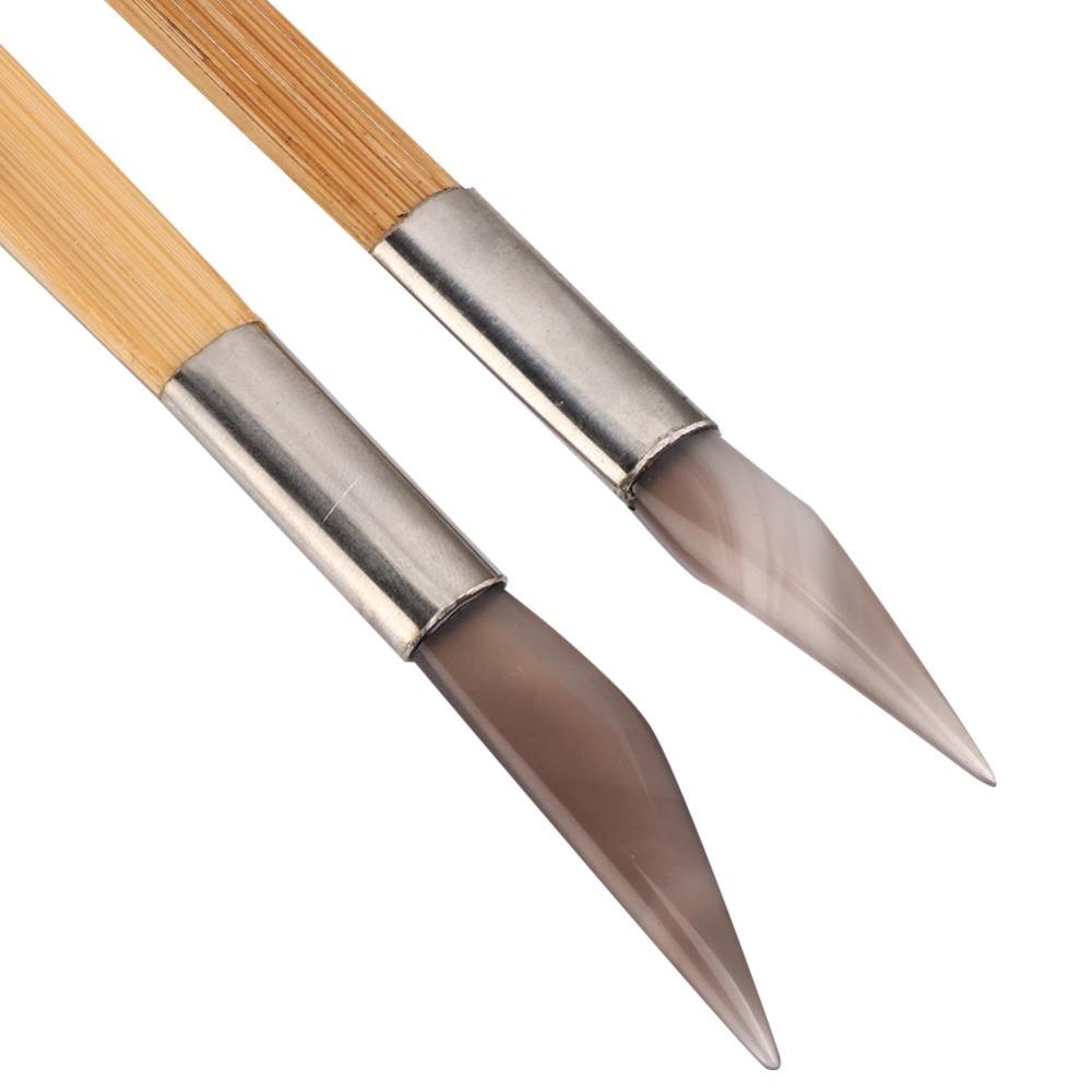 2Pcs Agate Material Jewelry Polishing Tool Wooden Handle Jewelry Tools Jewelry Making