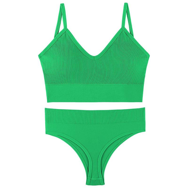 Women's French Wirefree Push-Up Bra Set - Thin, Sexy Triangle Cup Sports Underwear with Beautiful Back Design, Two-Piece.