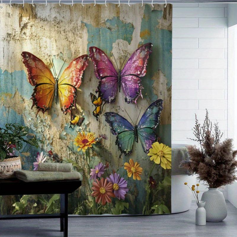 Colorful Butterfly Shower Curtain: 12 hooks,  machine washable, polyester, home/hotel use.
