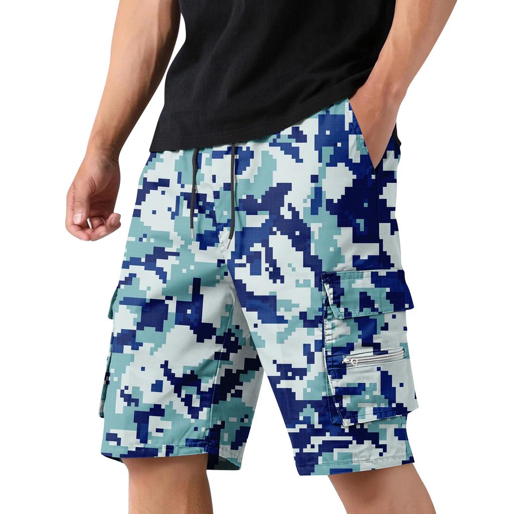 Men's Camouflage Cargo Shorts with Drawstring, Casual Workout Shorts for Summer, Multi-Pocket Elastic Waist Shorts