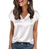 Women's Solid Satin V-Neck T-Shirt - New Spring/Summer European American Style Casual Pullover Top