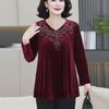 Spring Autumn Women's Plus Size Velvet Blouse Loose Embroidered Long Sleeve Pullover Blouse