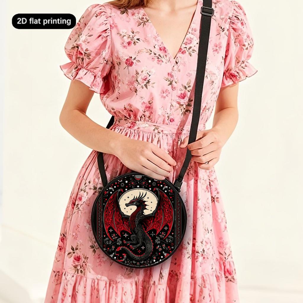 Dinosaur Print Round Shoulder Bag Casual Messenger Bag for Woman Best Gifts 2D Flat Casual Daily Crossbody Bag